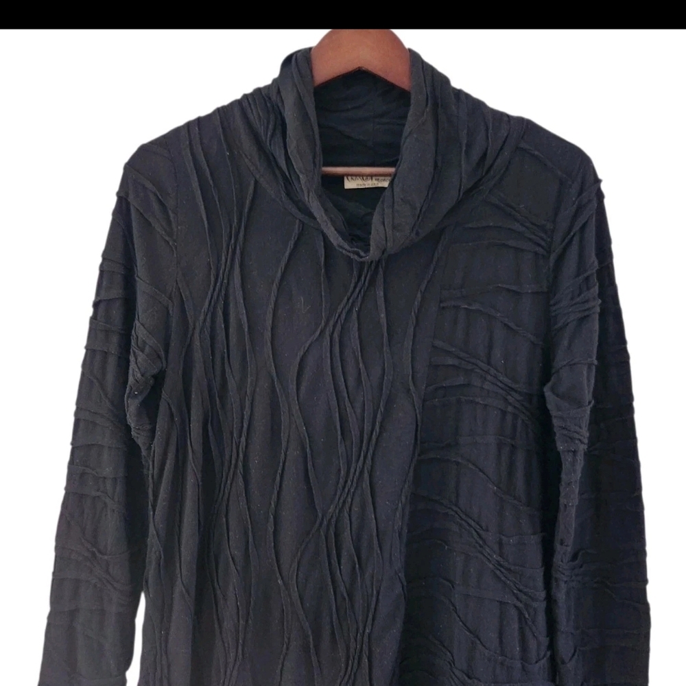 Chalet Et Ceci Black Textured Hi Lo Hem Cowl Neck Crinkled Dress Lagenlook Small - Picture 2 of 7